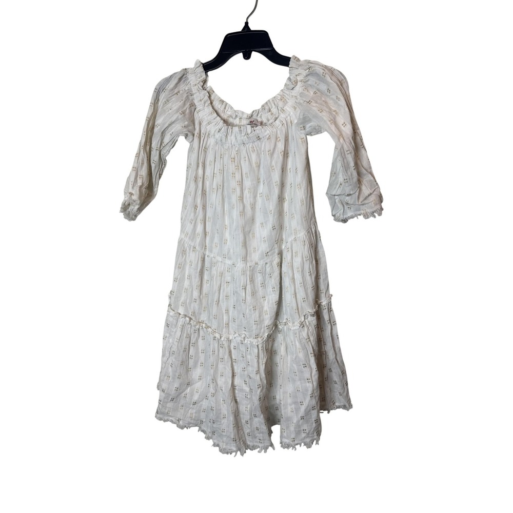 Vineyard Vines Dress Womens XS White Metallic Tiered Ruffle Swing Boho Peasant